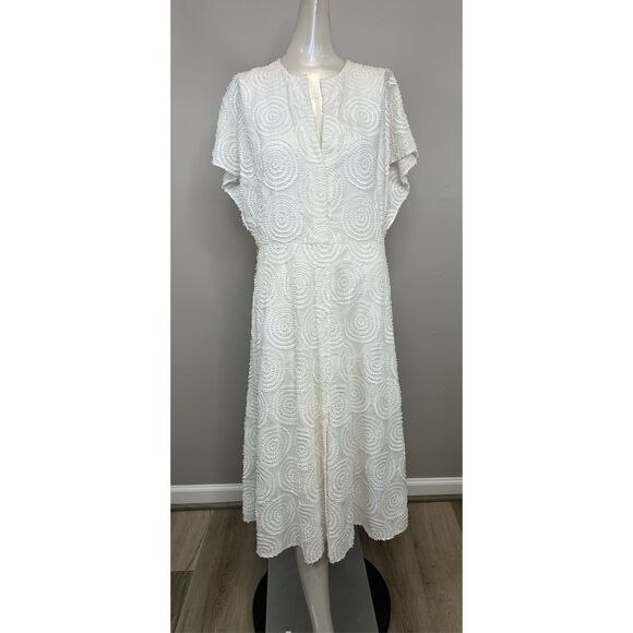 AKRIS Cotton Batiste Midi Dress with Circle Loop Embroidery US 8 $1390 - Picture 3 of 11